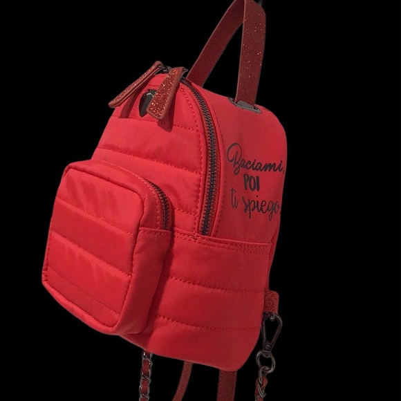 LE PANDORINE Red Quilted Mini Backpack Black Metal Accents Milano 🇮🇹 Italy - Picture 5 of 12